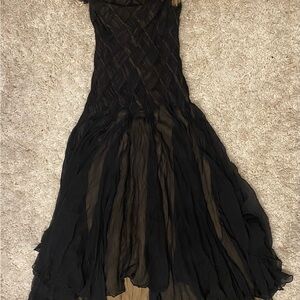 Tadashi Shoji Black Pleated Chiffon Maxi Dress